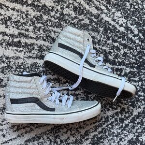 Silver Glitter VANS High-Top Kids Sneakers with Black Stripe